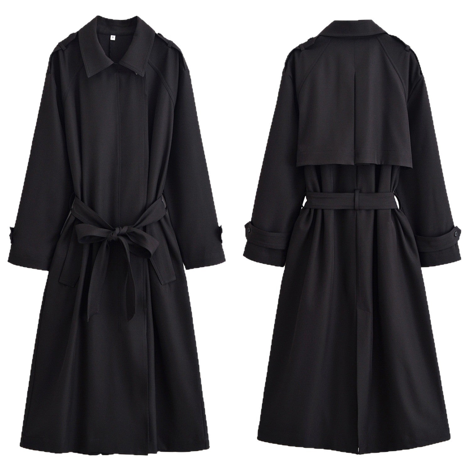 Ladies longer waist-adjustable trench coat with tie belt and epaulettes Chichicherry