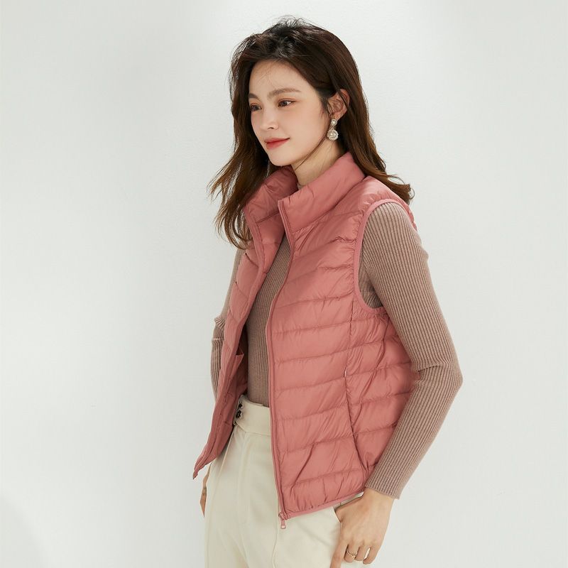 Women Ultra-light Quilted Stand Collar Vest with Tailored Business Silhouette Chichicherry