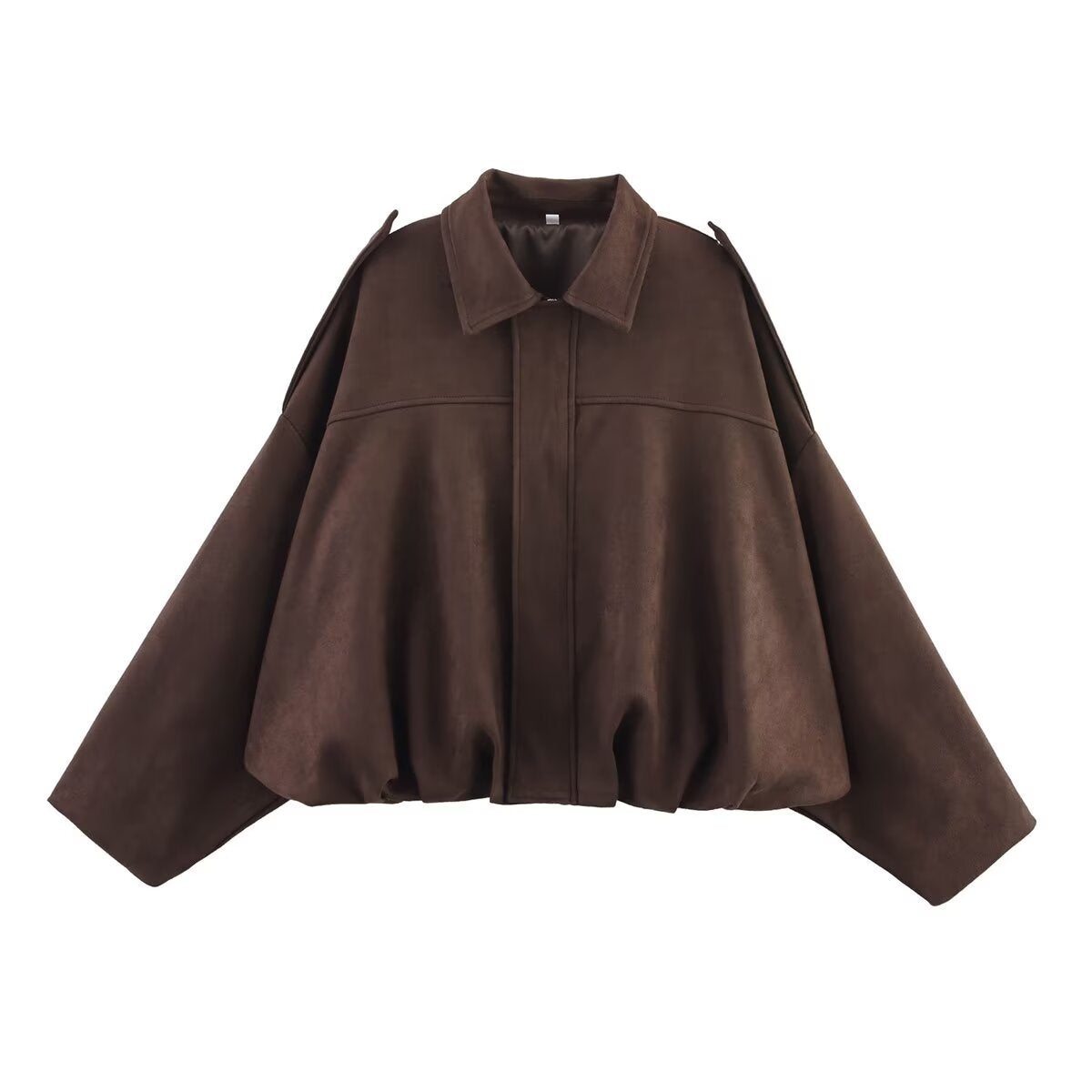 Women's short-cut bomber jacket in suede look with dropped shoulders, epaulettes, and elastic hem Chichicherry