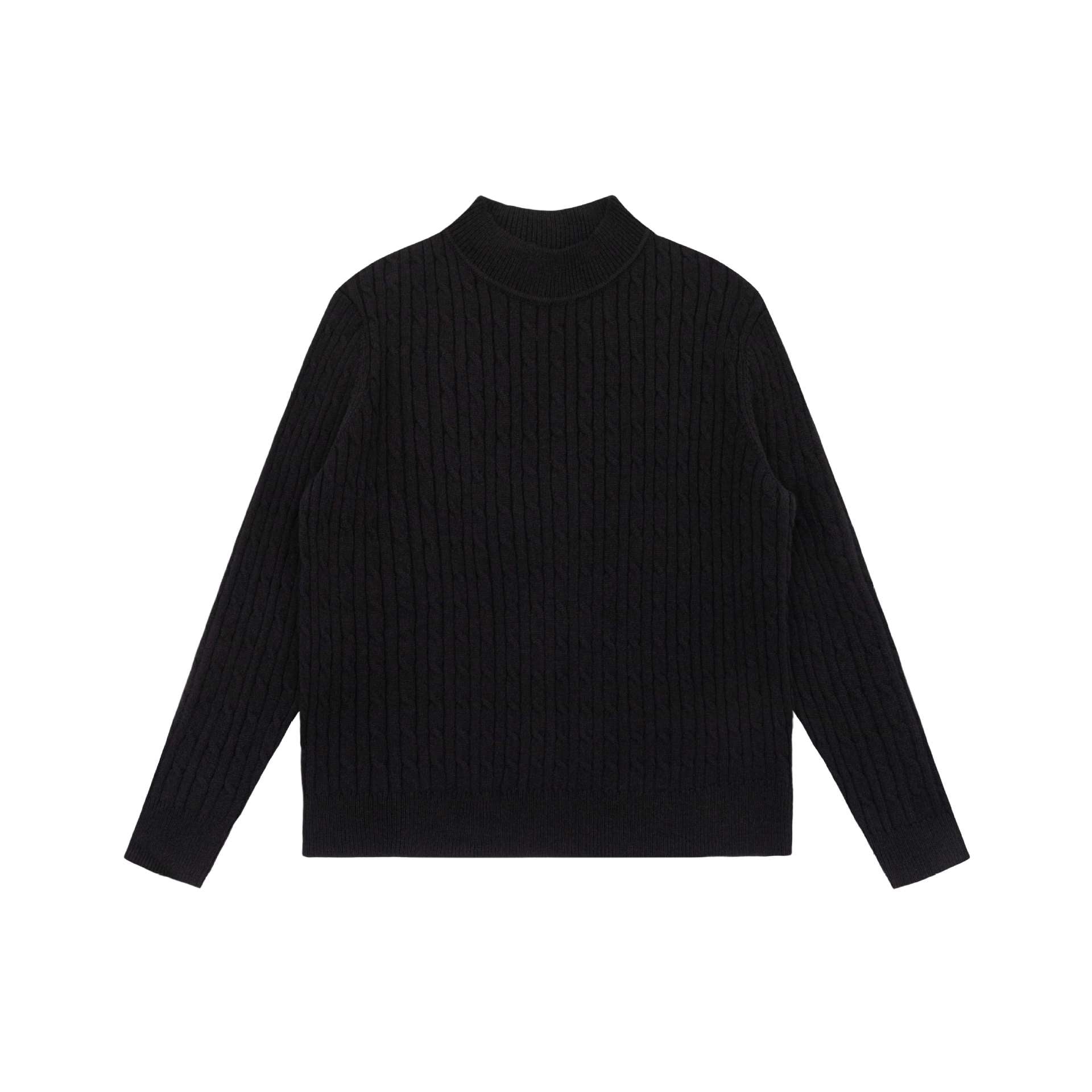 Unisex Chunky Knit Stand-Up Collar Sweater with Cable Pattern Chichicherry