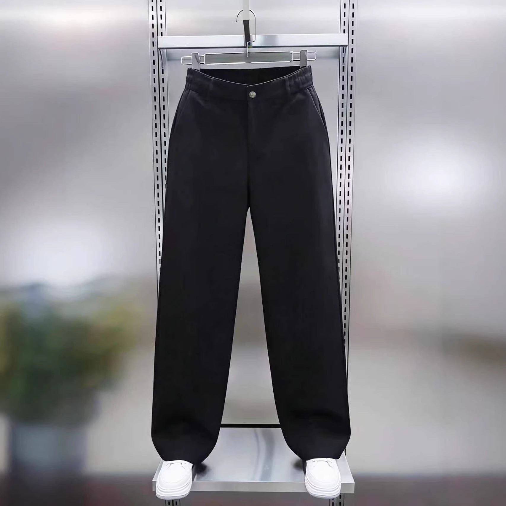 Men's Wide Twill Trousers with High Waist, Elastic Back Waistband and Straight Leg Chichicherry