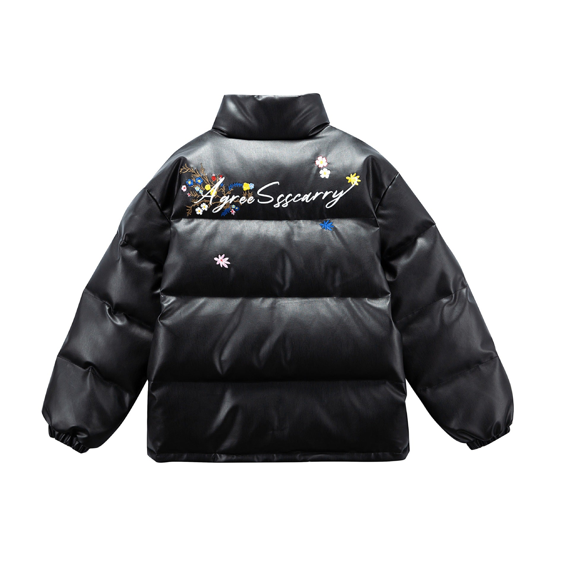 Women's Quilted Short Jacket with Floral Embroidery and High Stand-Up Collar Chichicherry