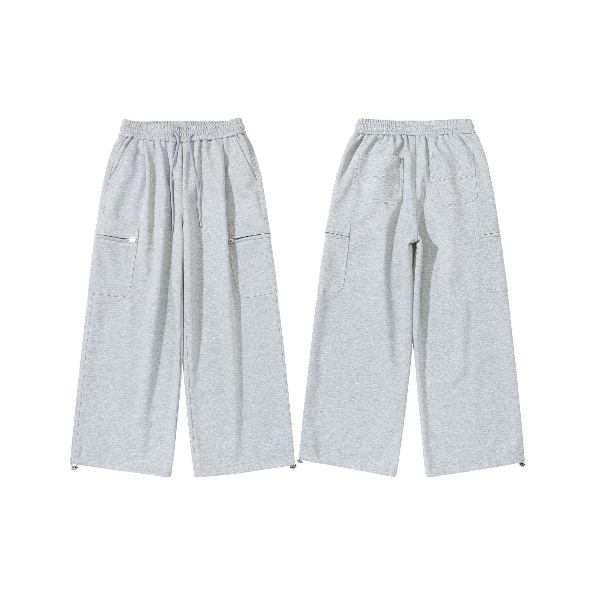 Women's Wide Cropped Sweatpants with Drawstring, Cargo Pockets and Zipper Details Chichicherry