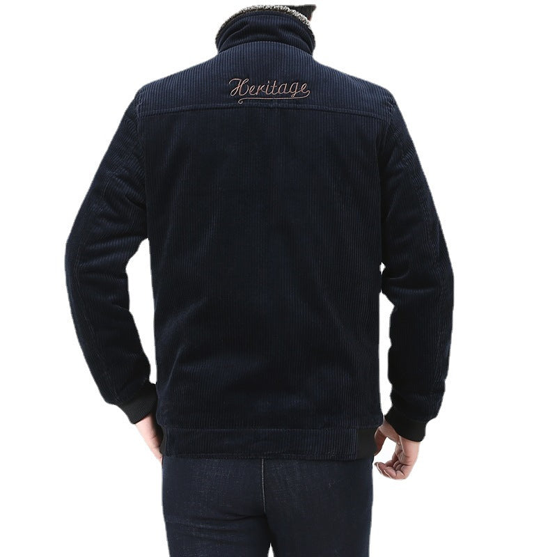 Men's Cord Field Jacket with cozy Teddy fleece lining and stand-up collar Chichicherry