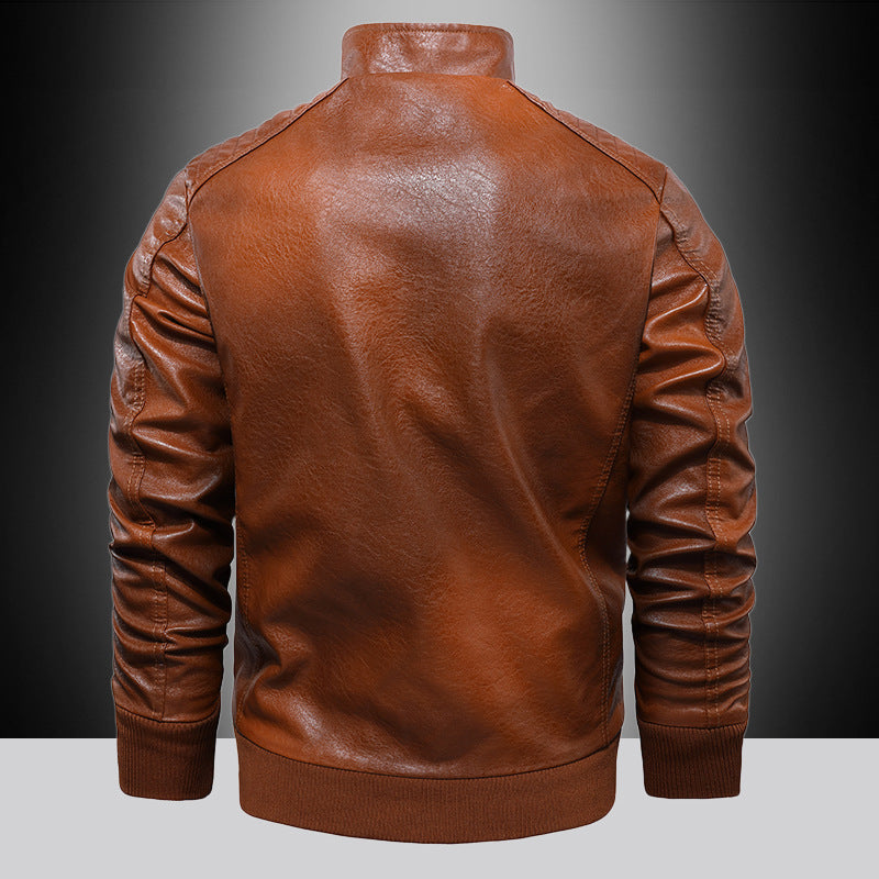 Men's Faux Leather Pilot Jacket with Zipper, Chest Pockets and Ribbed Cuffs Chichicherry