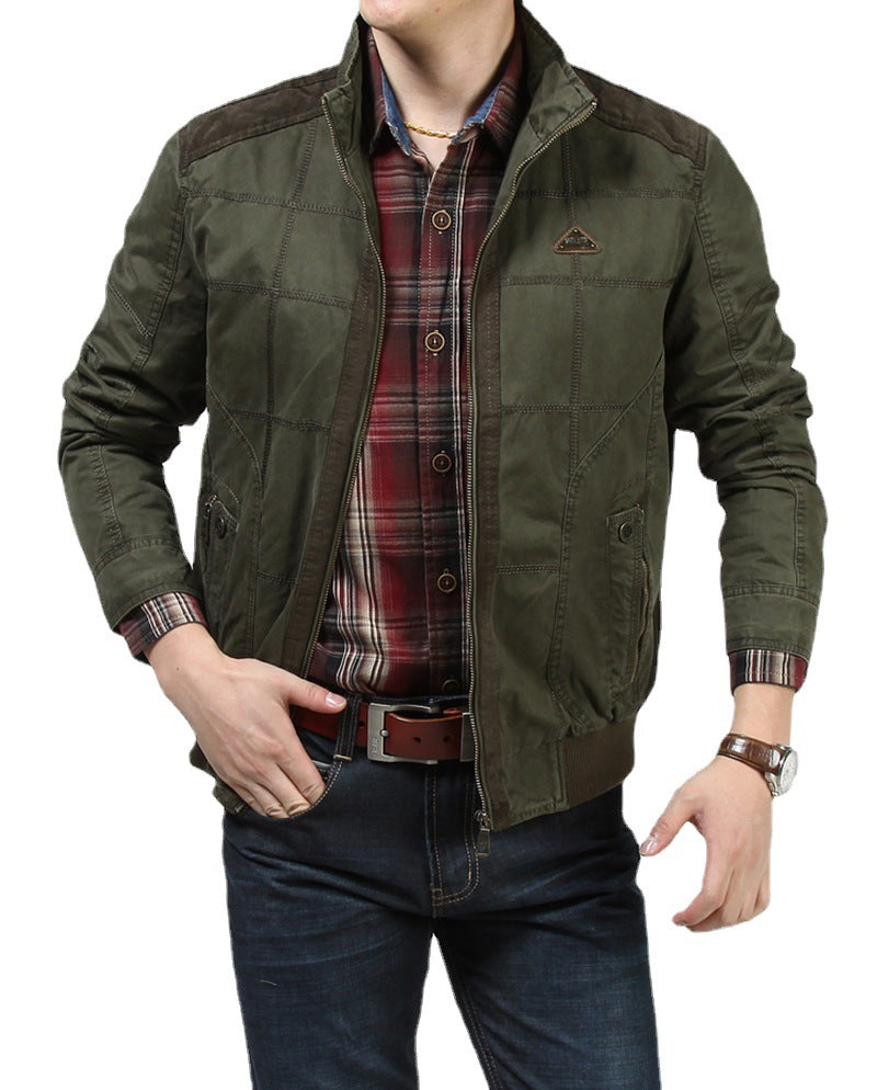 Men's casual field jacket made of canvas with quilted panel structure and stand-up collar Chichicherry