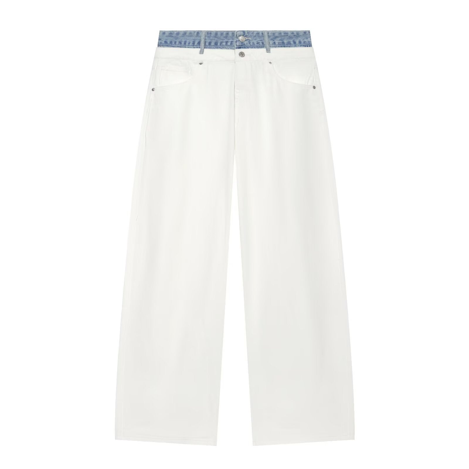 Women High-Waist Culotte Jeans with Wide Leg and Contrasting Jeans Waistband Chichicherry