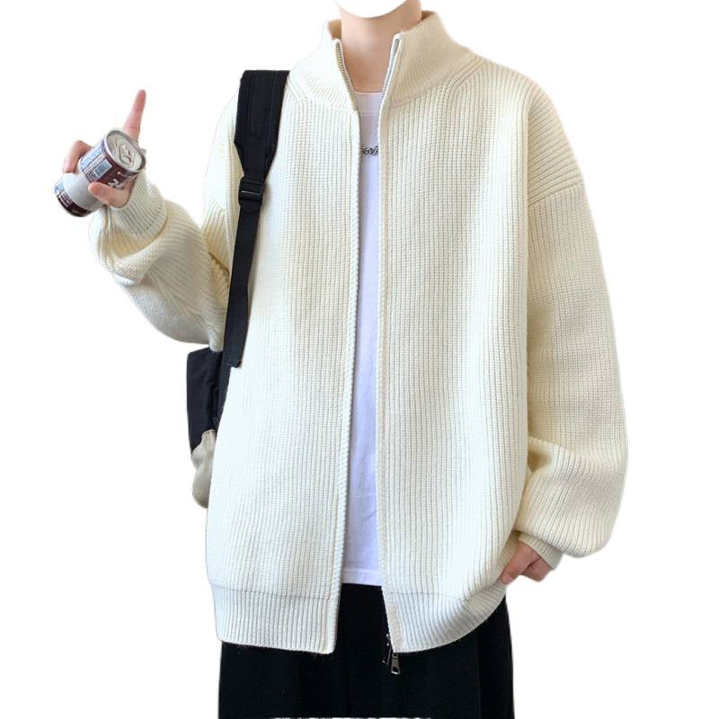 Herren Oversized Strick‑Zipjacke mit hohem Stehkragen und feiner Rippstruktur Chichicherry
