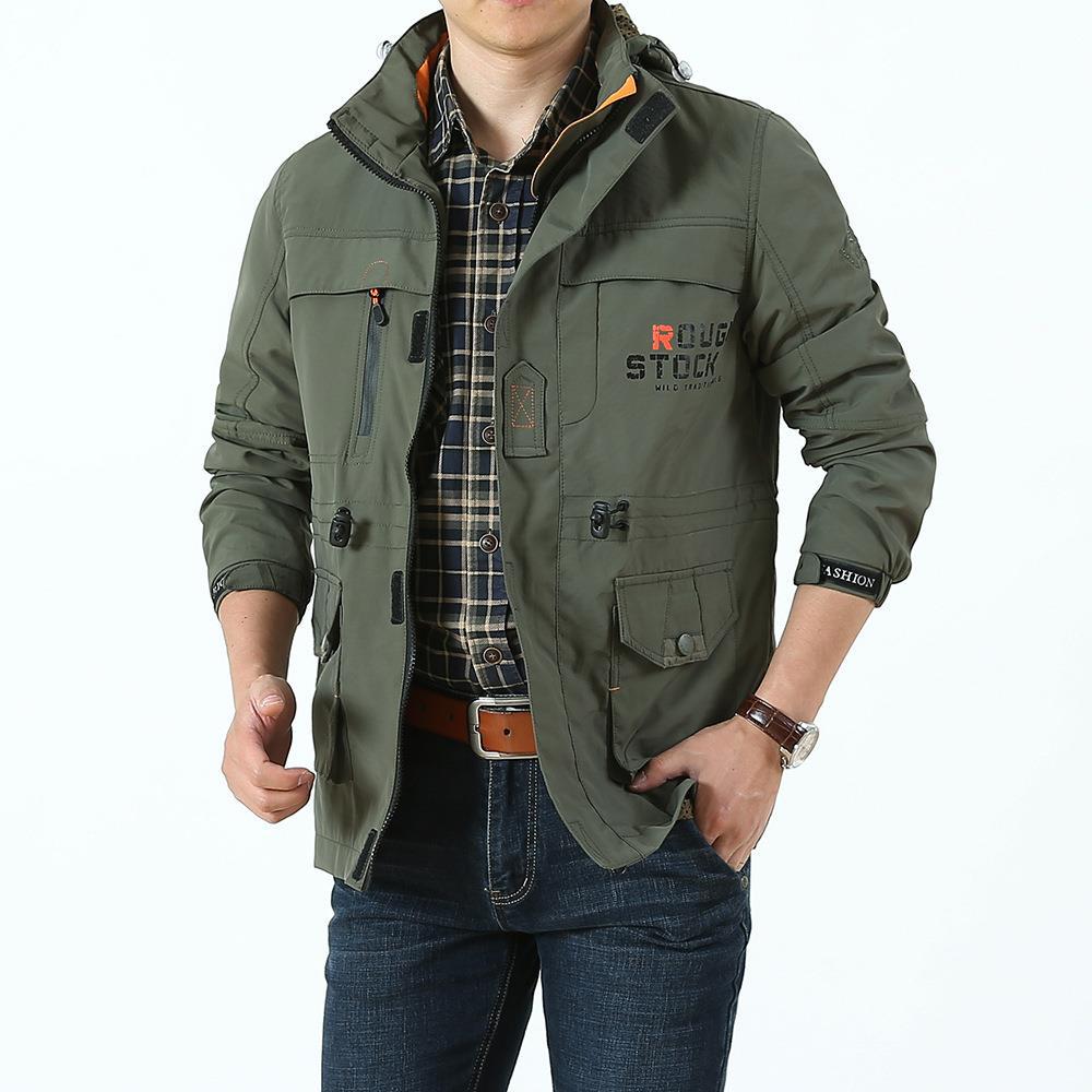Men's Utility Field Jacket with Hood, Multifunction Pockets and Drawstring Waist Chichicherry