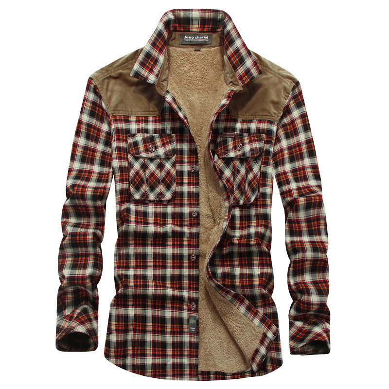 Men's Quilted Check Shirt with Teddy Fleece Lining and Cord Shoulder Yoke Chichicherry