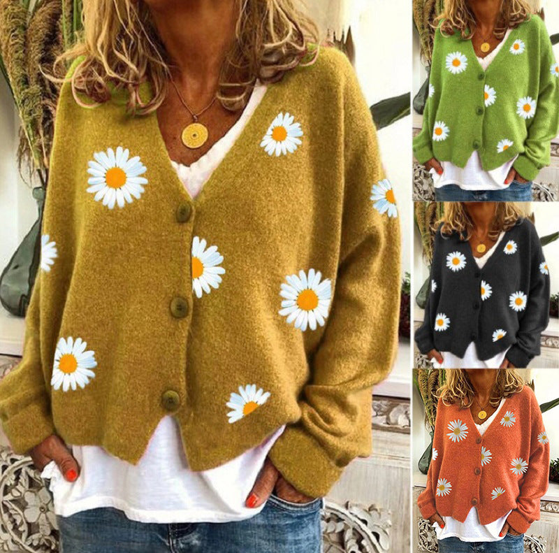 Women's knit cardigan with daisy embroidery Chichicherry