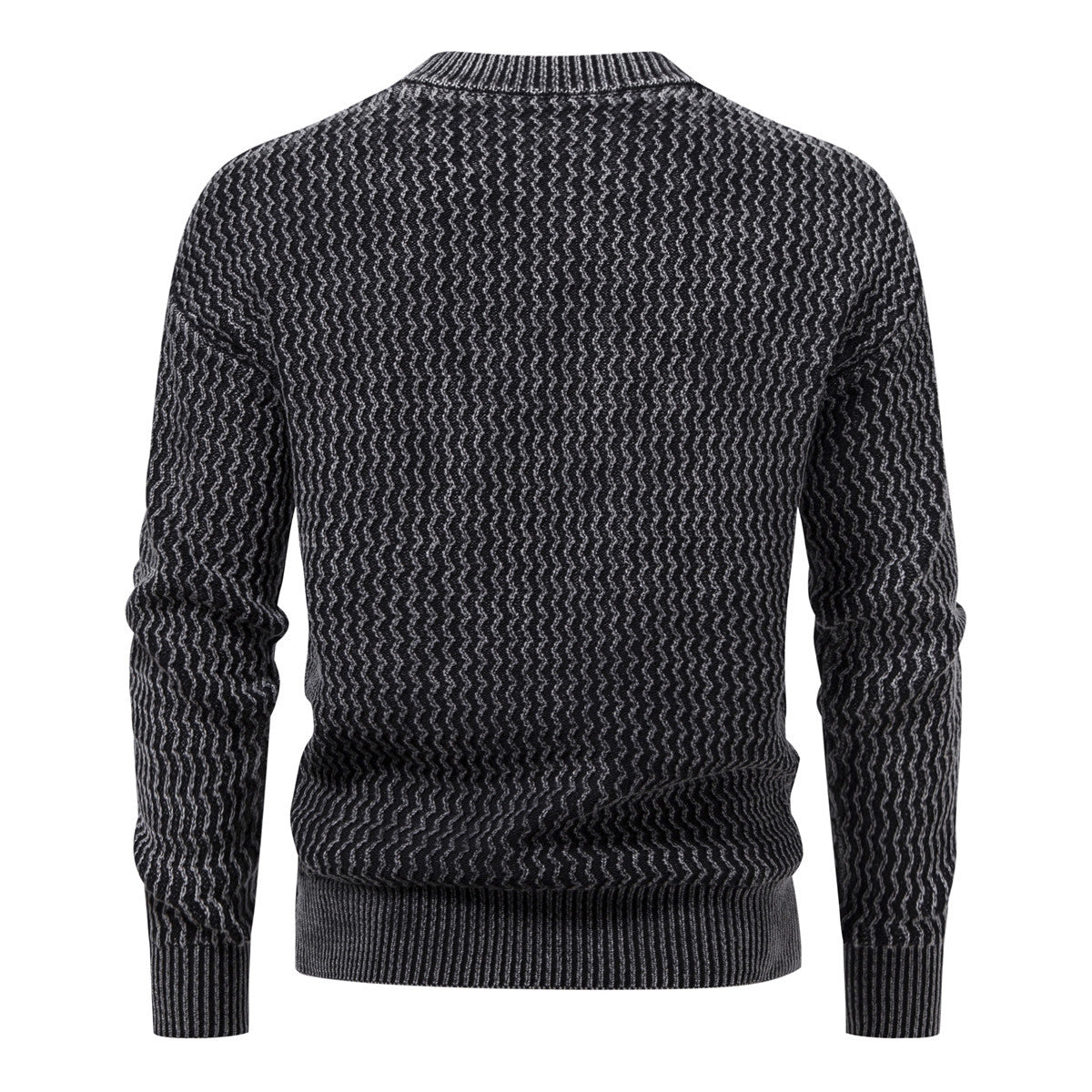 Men's Structured Fine Knit Sweater with Stand-Up Collar and Zigzag Pattern Chichicherry