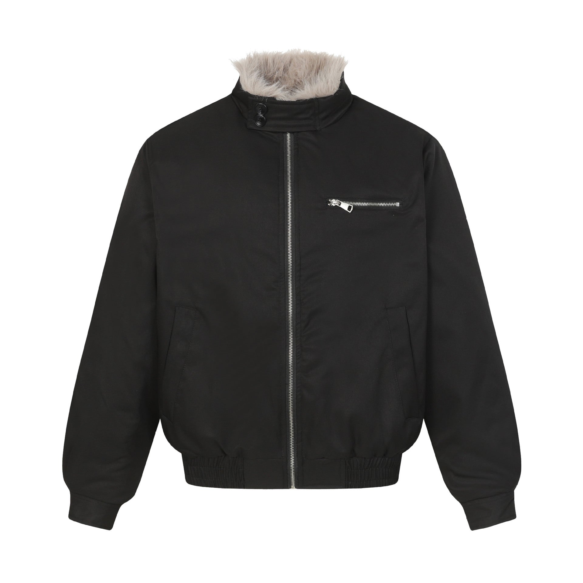 Men's short bomber-style jacket with quilted insulation and faux fur stand-up collar Chichicherry