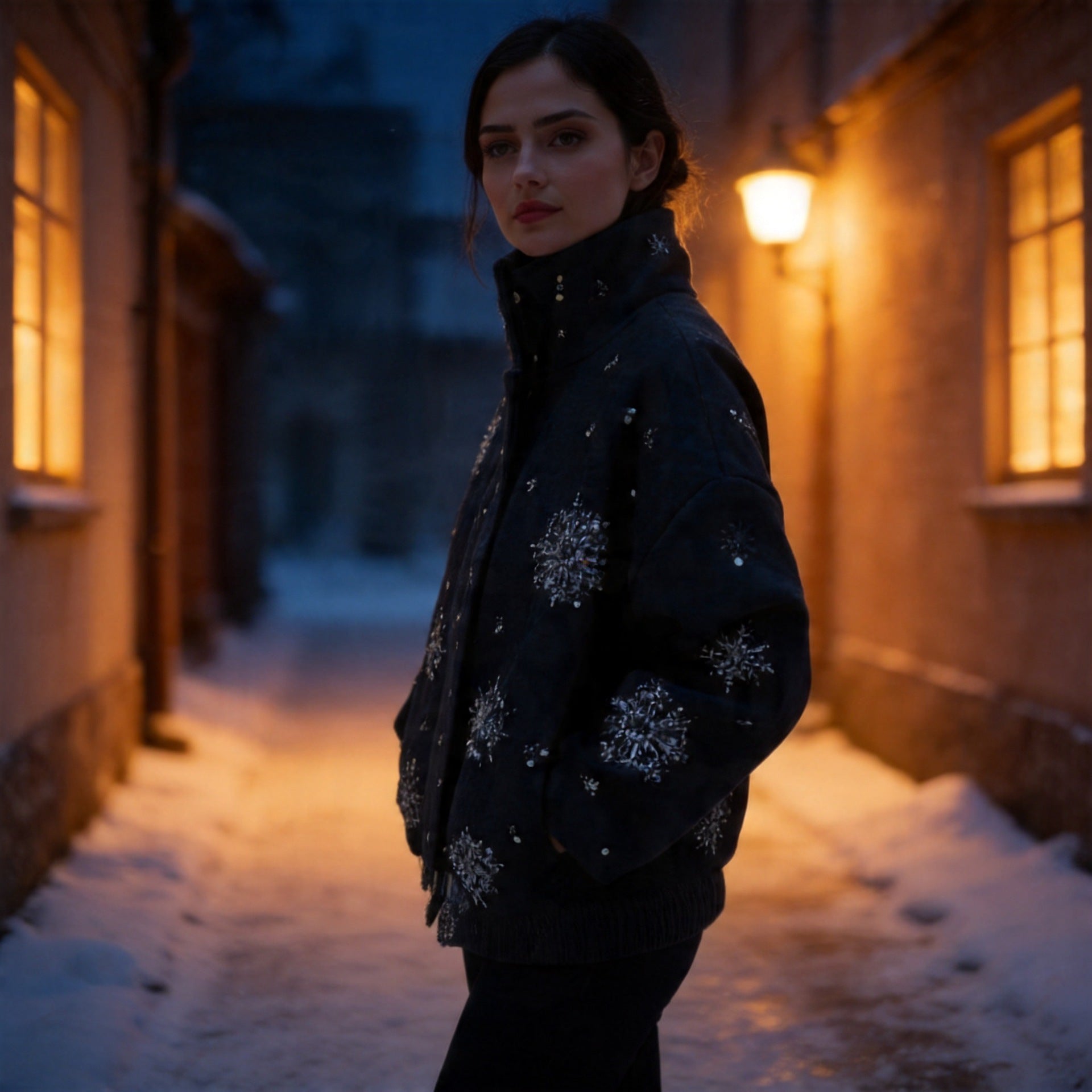 Women's short-cut wool blend coat with stand-up collar and bead sequin embroidery Chichicherry