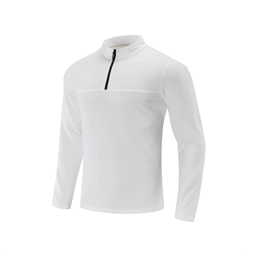 Men's Functional Half-Zip Long Sleeve Shirt with Stand-Up Collar and Breathable Stretch Material Chichicherry