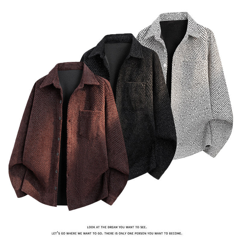Women Oversize Texture Shirt Jacket with Diagonal Structure and Chest Pocket Chichicherry