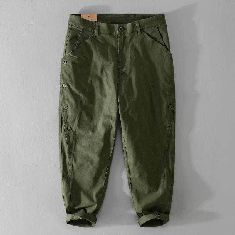 Men's casual tapered pants with side button placket and cuffs Chichicherry