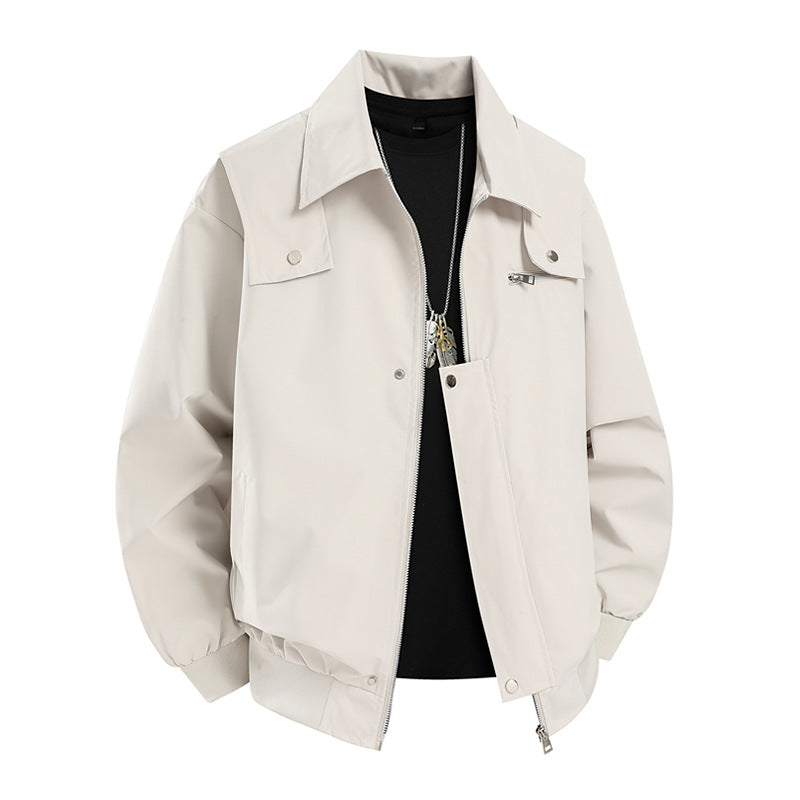 Men's Oversize Utility Coach Jacket with Zipper, Snap Placket, and Elastic Cuffs Chichicherry