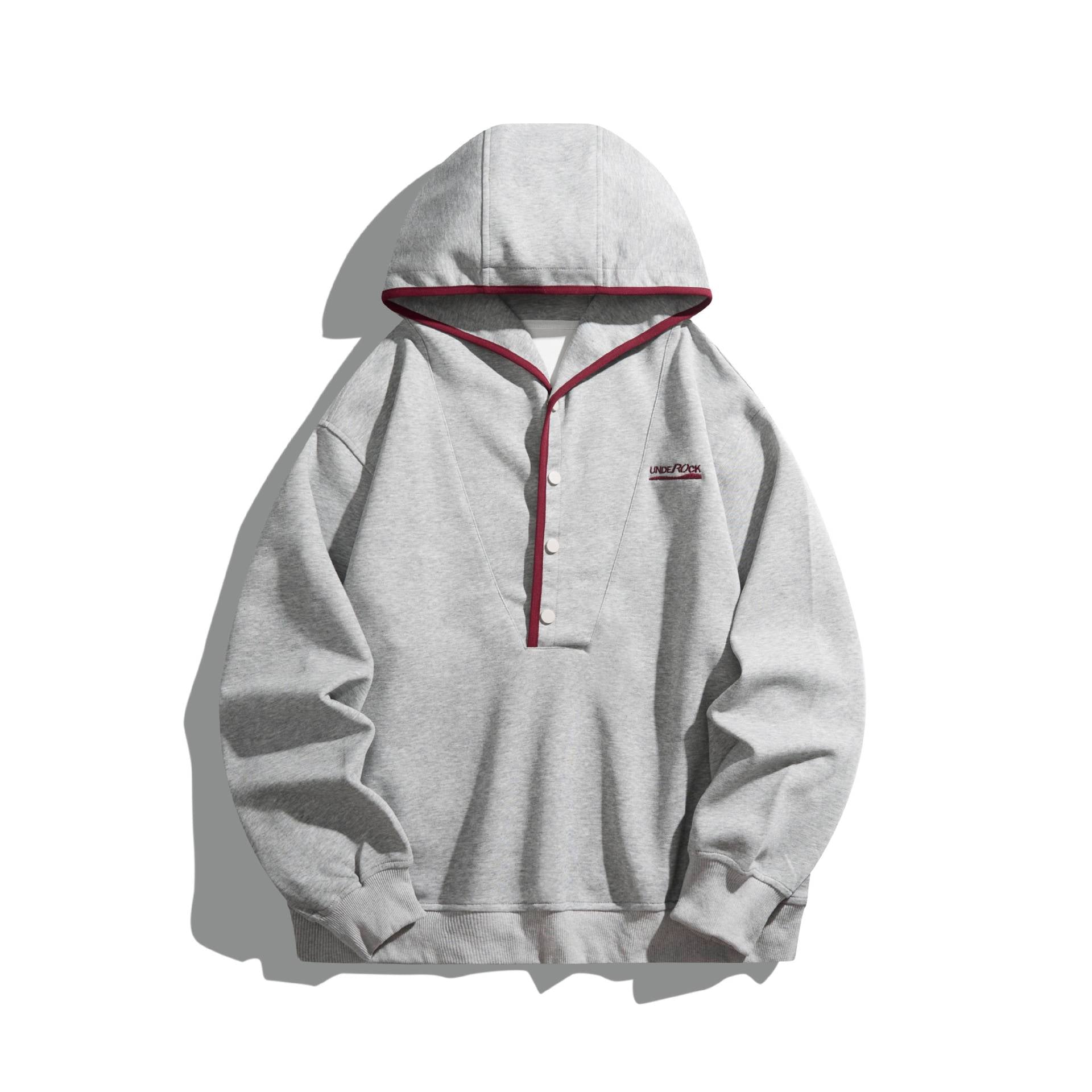 Unisex hoodie sweatshirt with snap placket and contrast piping Chichicherry