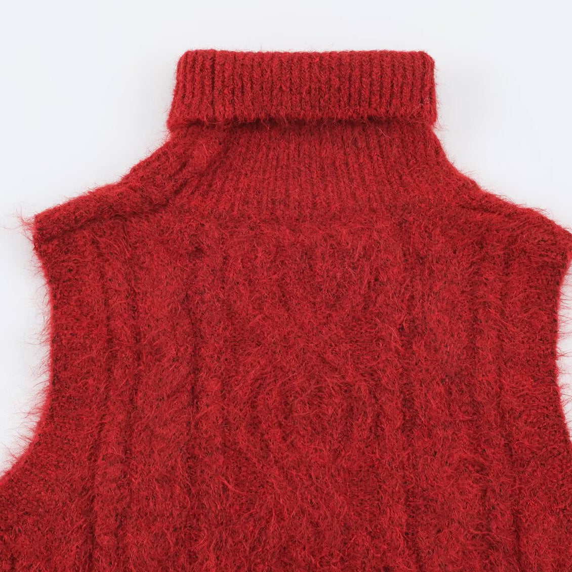 Women's Sleeveless Cable Knit Vest with Roll Neck and Ties Chichicherry