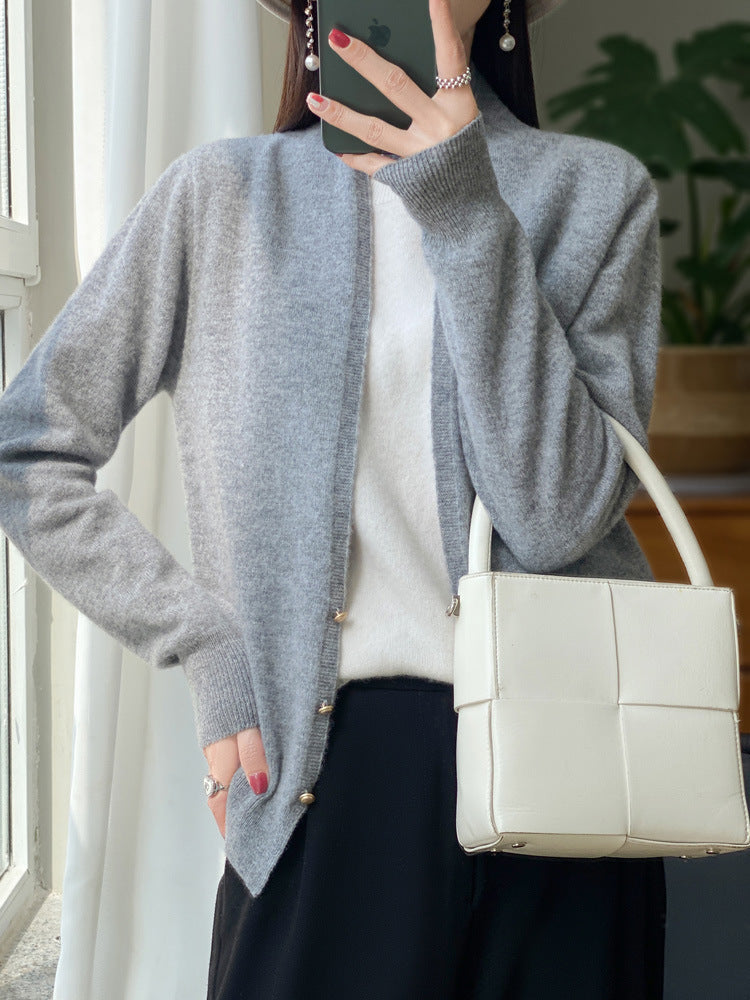 Women's open fine-knit cardigan in mohair look with straight hem and narrow cuffs Chichicherry