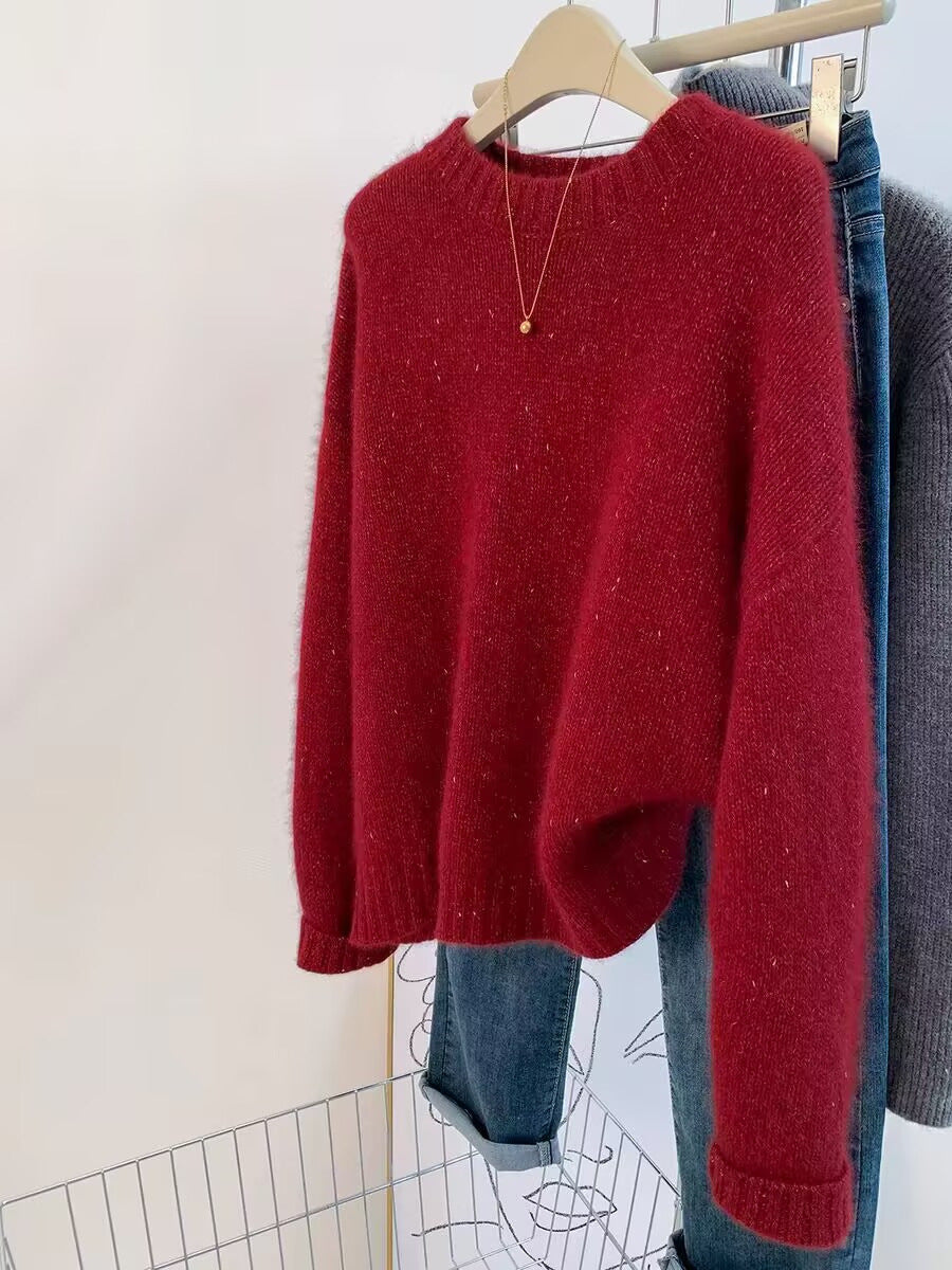 Women's Cozy Oversized Pullover in Mohair Look with Round Neck and Subtle Glitter Effect Chichicherry