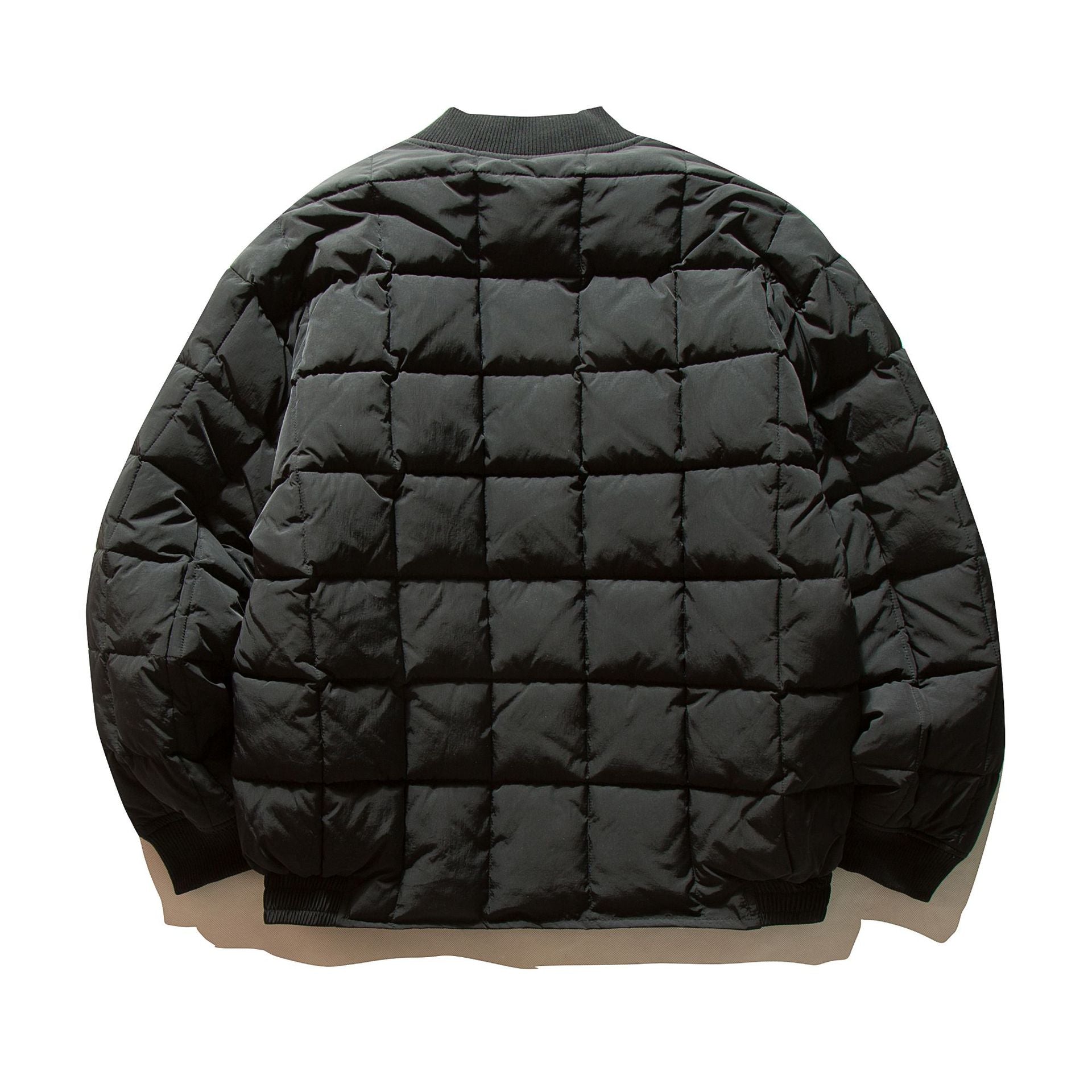 Men's Boxy Quilted Bomber Jacket with Cubic Padding and Ribbed Collar Chichicherry