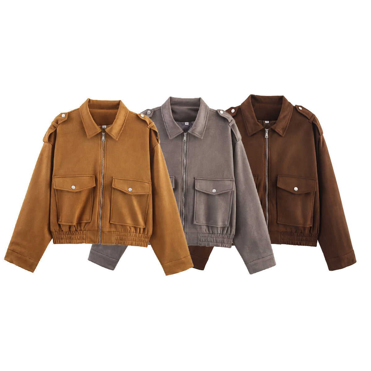 Women's short jacket in utility bomber style with flap pockets, shoulder epaulets, and elastic hem Chichicherry