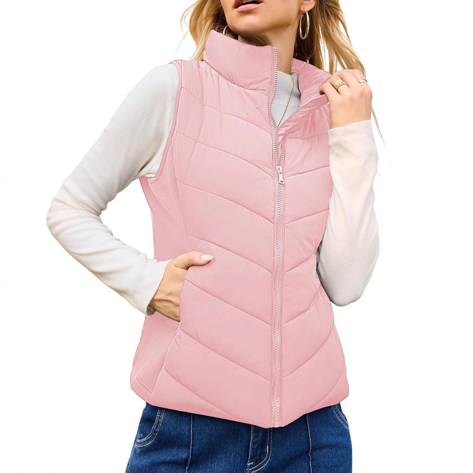 Women's quilted vest with high stand-up collar and form-fitting stretch sides Chichicherry