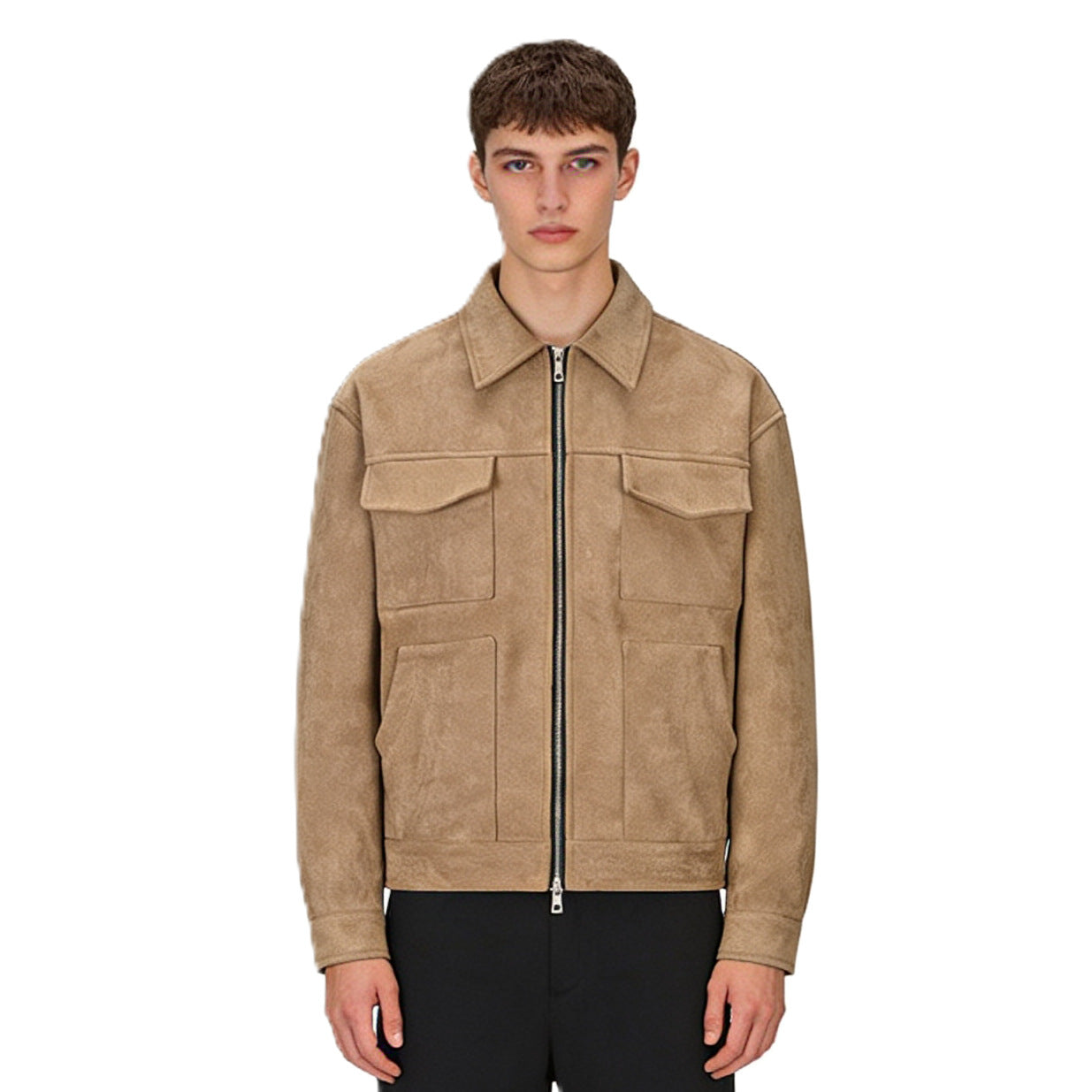 Men's suede overshirt with four flap pockets and two-way zip Chichicherry