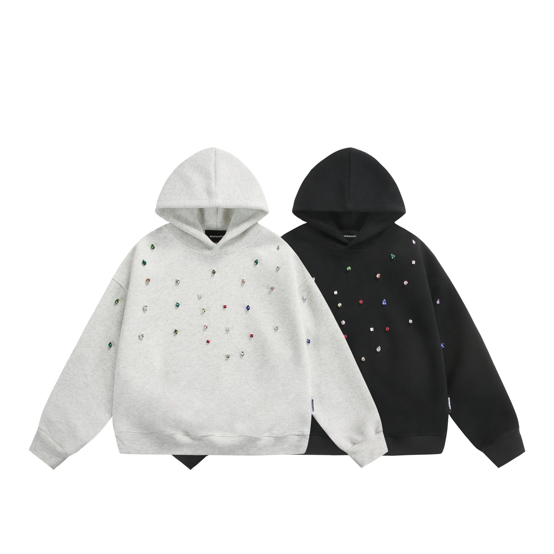 Women's Oversized Hoodie with Rhinestone Applications and Relaxed Fit Chichicherry