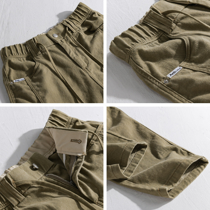 Men's Utility Cargo Pants with Elastic Waistband, Drawstring and Patch Pockets Chichicherry