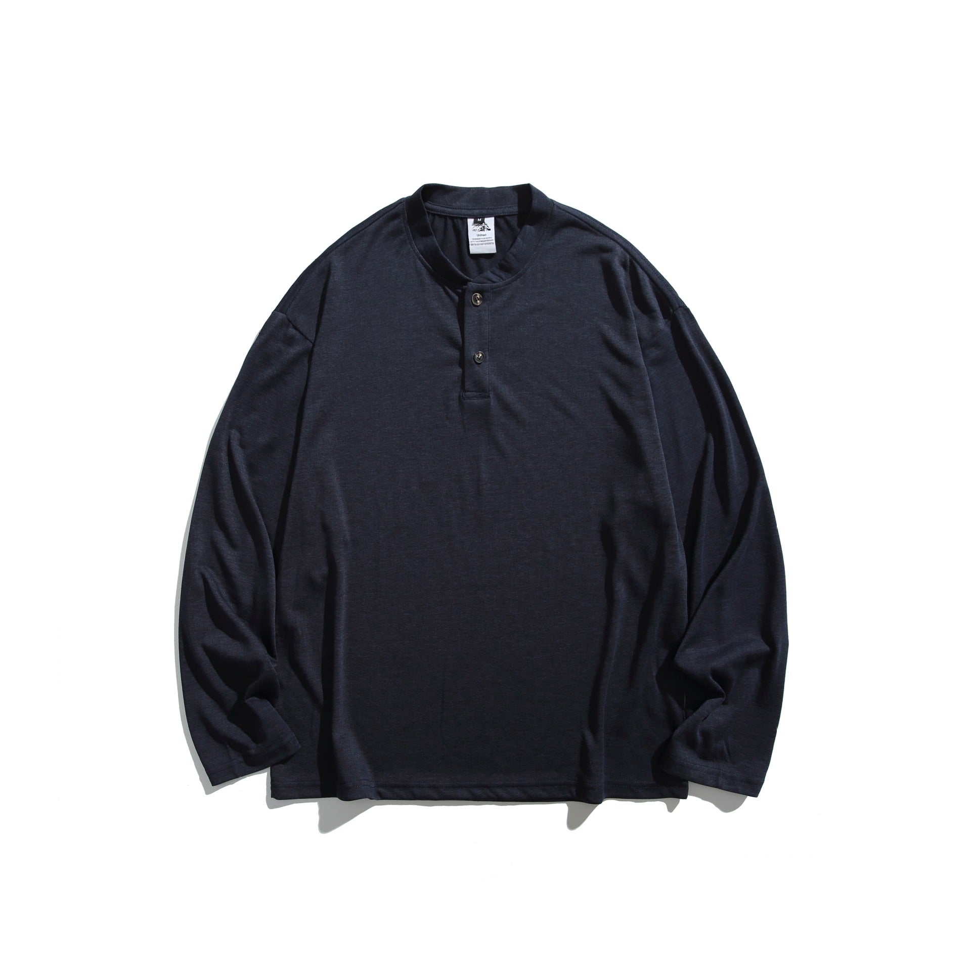 Unisex Long Sleeve Henley Shirt with Short Button Placket and Relaxed Fit Chichicherry