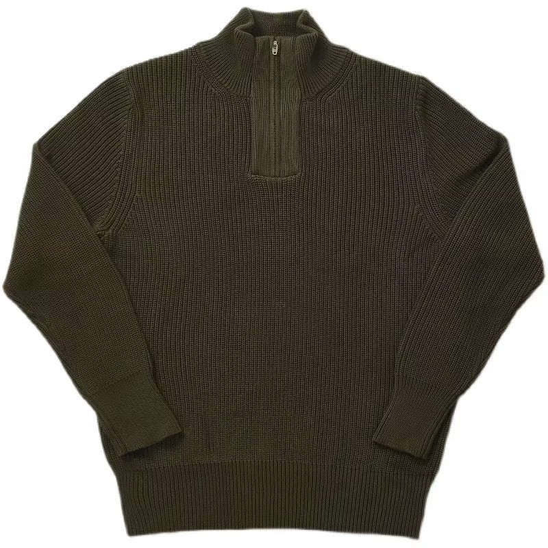 Herren Grobgerippter Halbzip-Strickpullover mit Stehkragen Chichicherry