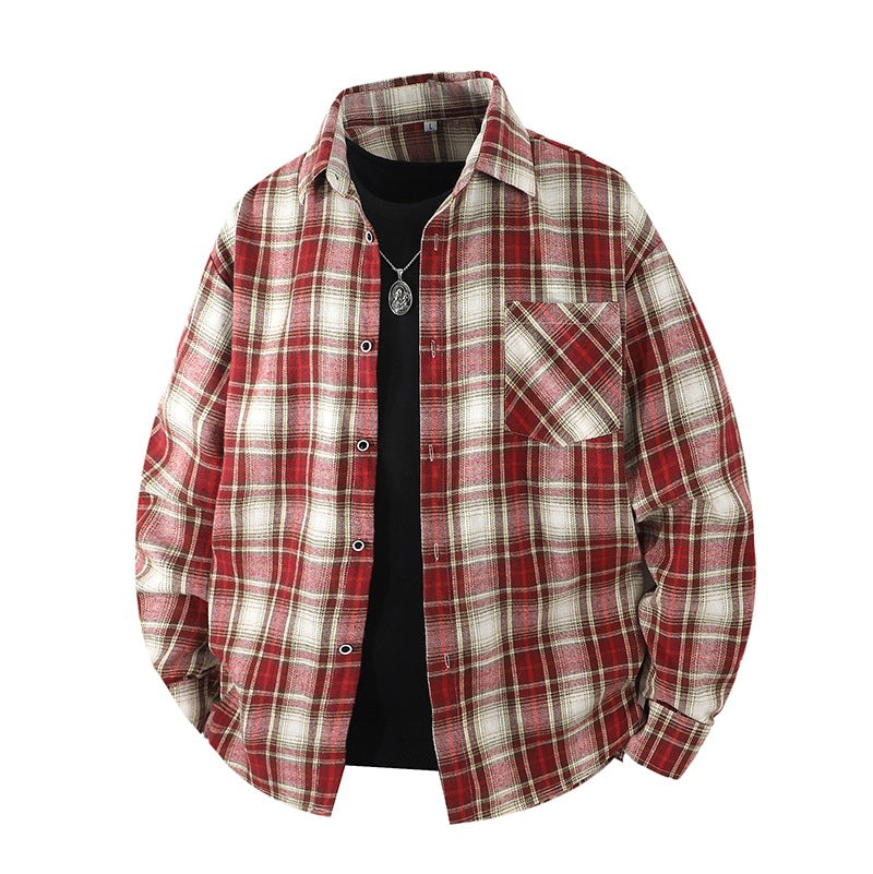 Men's Oversized Checked Flannel Shirt with Chest Pocket and Relaxed Overshirt Fit Chichicherry