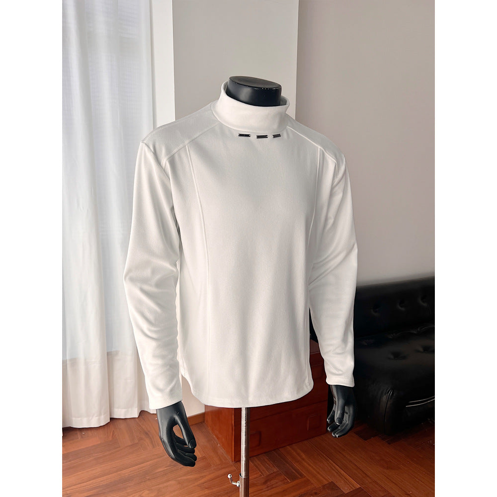 Men's Rollneck Fine Knit Shirt with Metal Studs at the Collar and Slim Silhouette Chichicherry