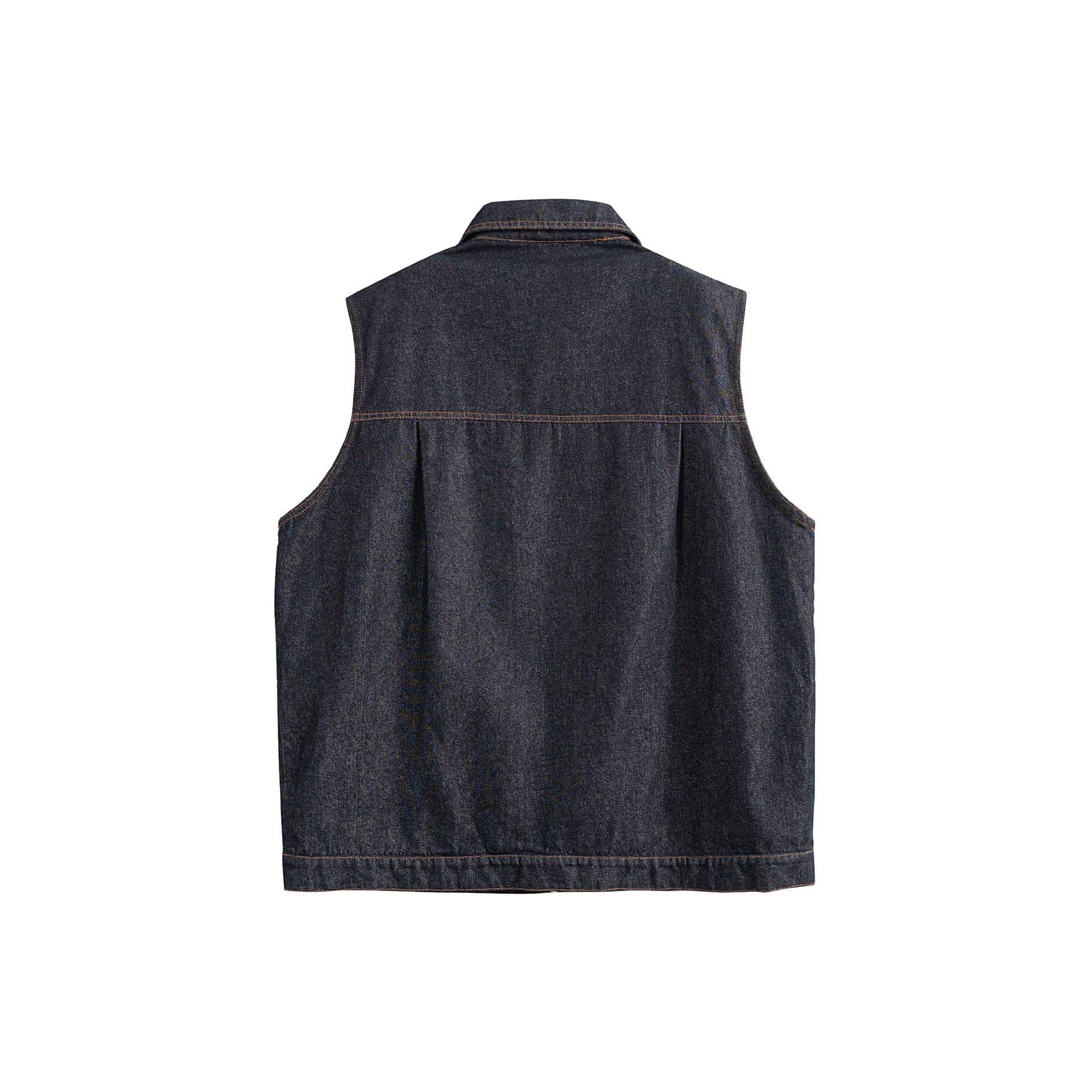 Men's denim vest with zipper, large flap pockets and check lining Chichicherry