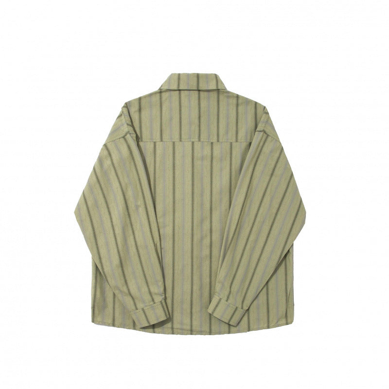 Unisex Oversize Long Sleeve Shirt made of Cotton Blend with Vertical Stripe Pattern and Chest Pocket Chichicherry