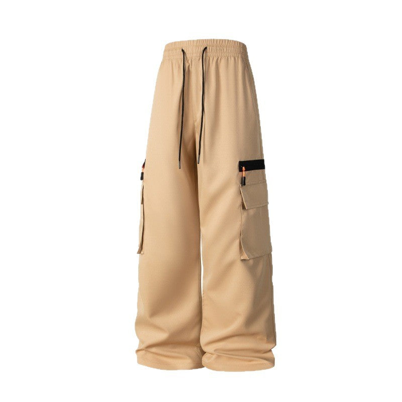 Men's Wide Cargo Pants in Oversized Cut with Elastic Drawstring Waistband and Multifunctional Pockets Chichicherry