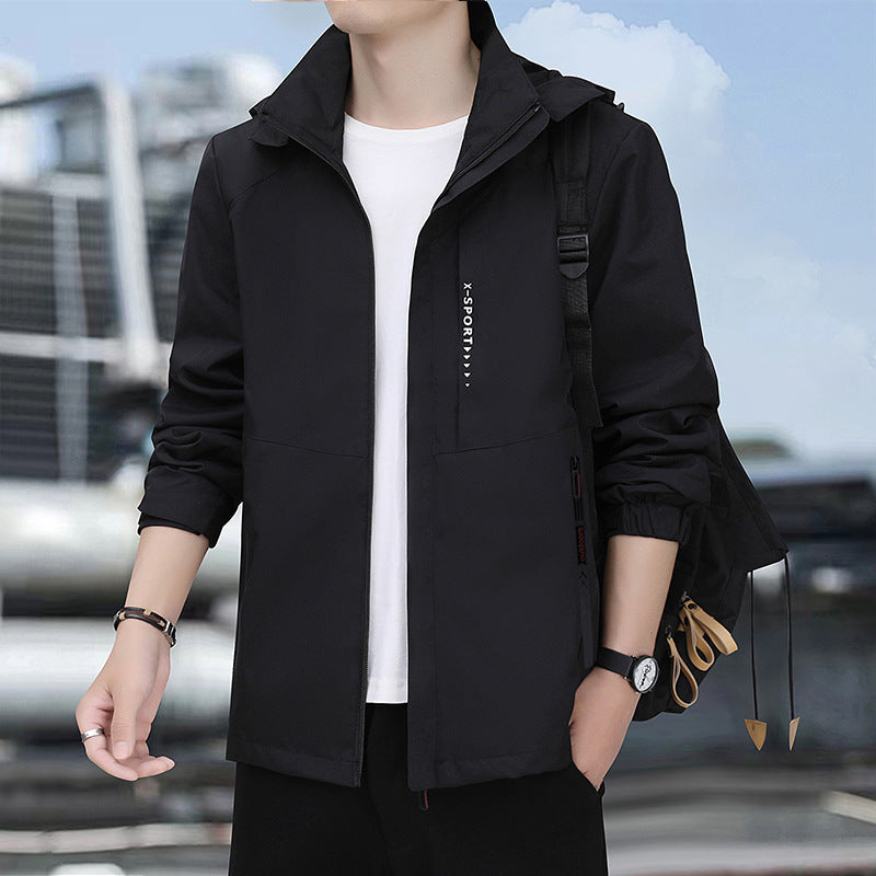 Men's lightweight windproof sports hoodie jacket with hood, breathable material and concealed zipper Chichicherry