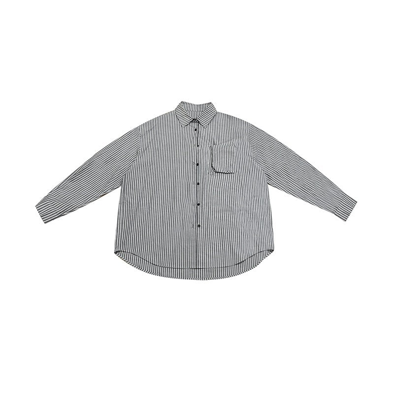 Women's Wide Striped Shirt in Oversize Cut with Shirt Collar and Chest Pocket Chichicherry