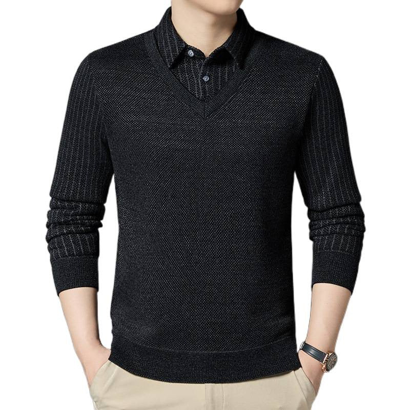 Herren Feinstrick-Pullover mit V-Ausschnitt und integriertem Polokragen Chichicherry