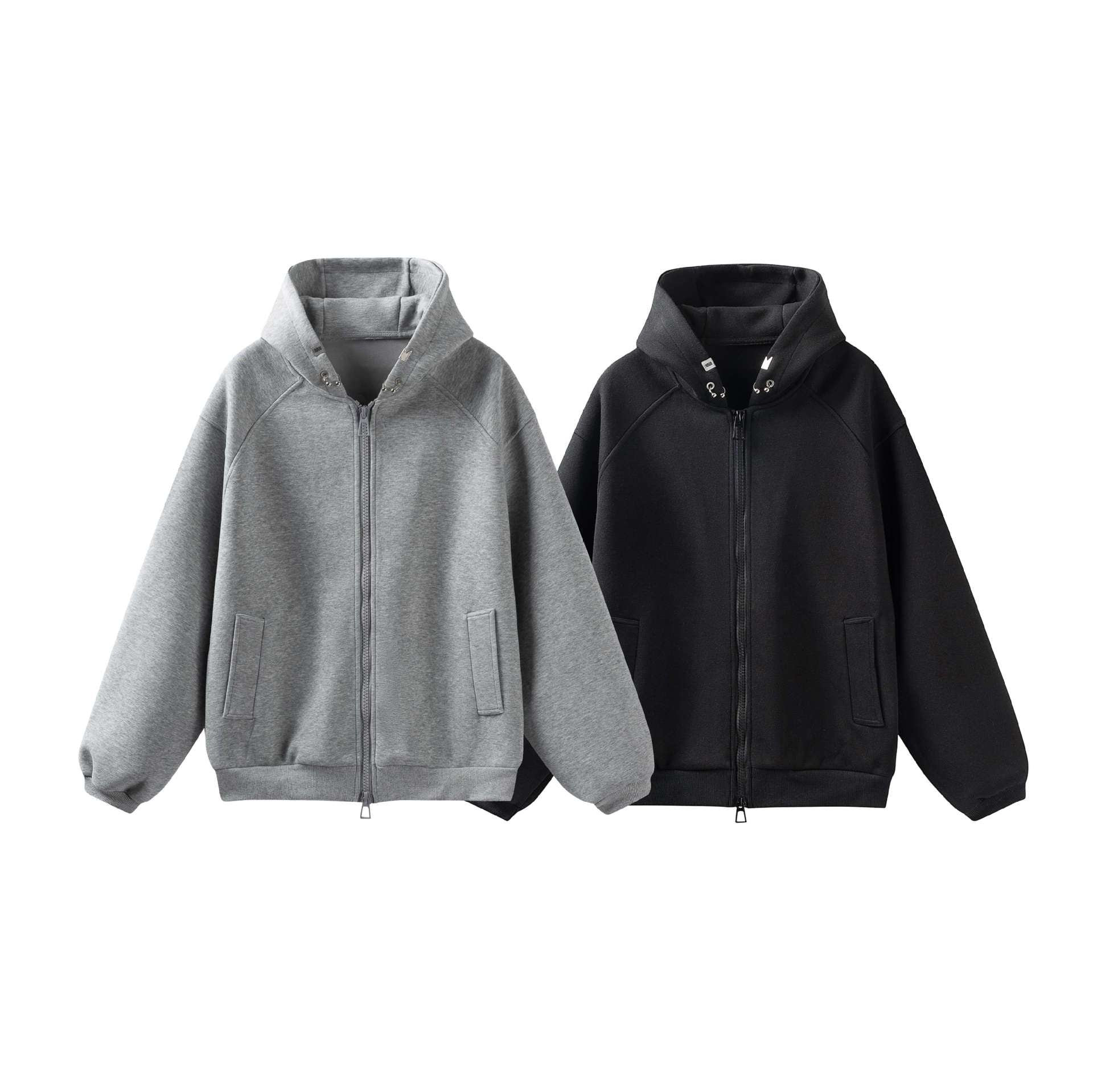 Unisex Oversize Hoodie Jacket with High Collar, Two-Way Zipper and Integrated Insert Pockets Chichicherry