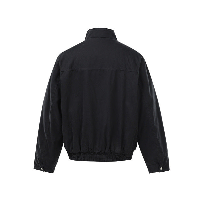 Men's Short Boxy Utility Bomber Jacket made of Canvas with Quilted Front Yoke and Stand-Up Collar Chichicherry