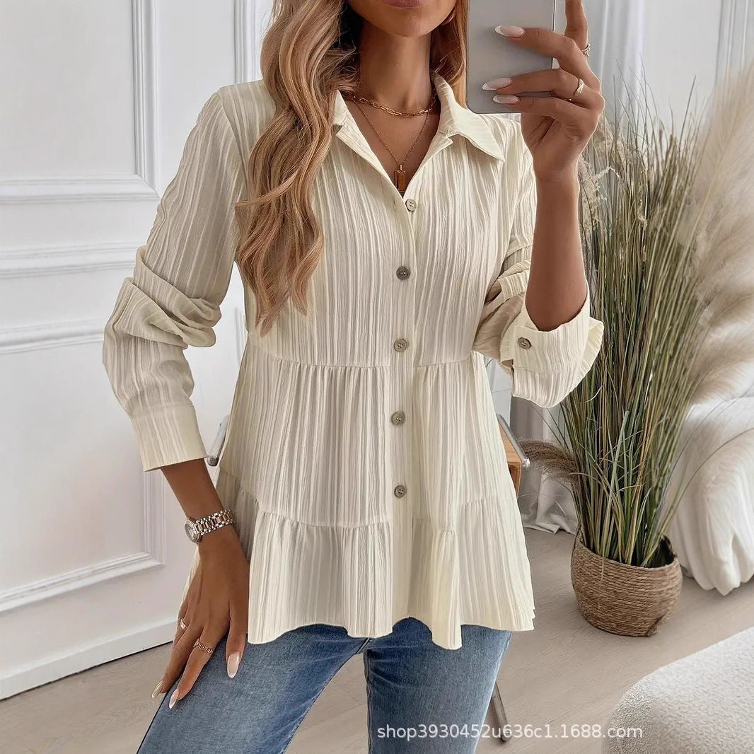 Women's Layered Shirt Blouse Tunic with Collar and Button Placket Chichicherry