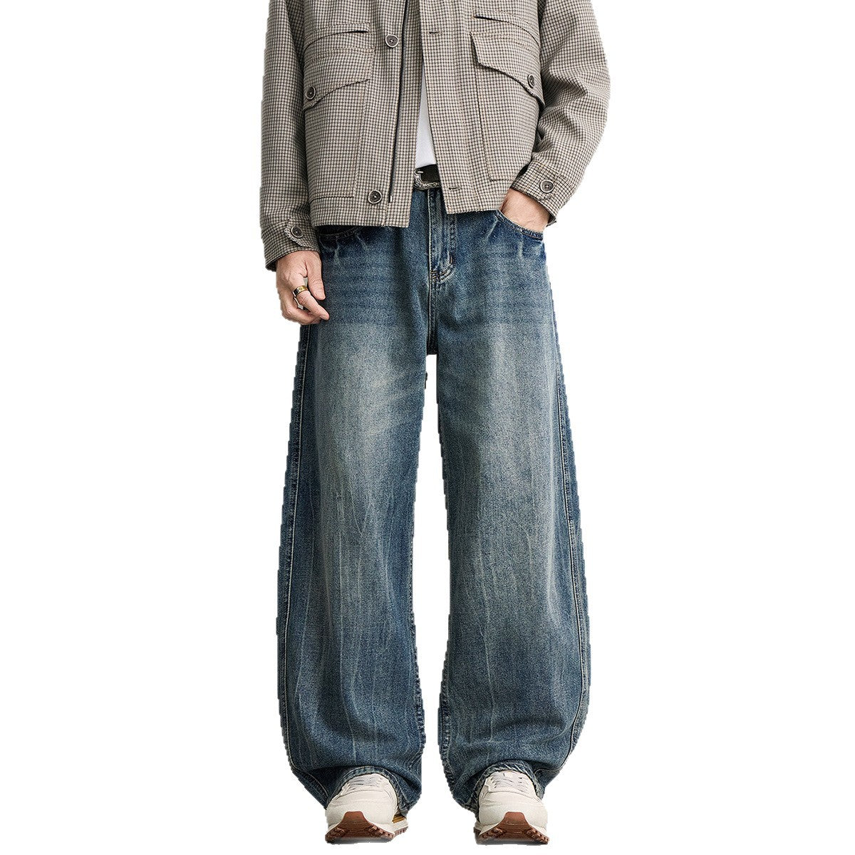 Men's wide balloon jeans with extra wide legs, low crotch, and authentic used wash Chichicherry