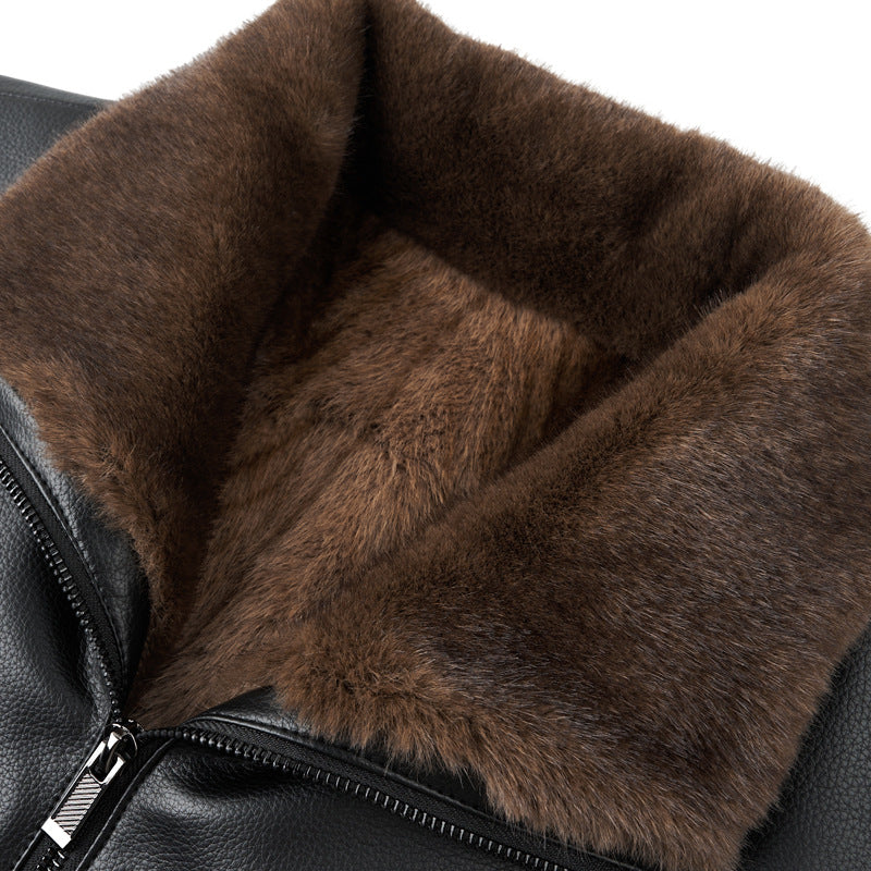 Men's padded faux leather jacket with fur collar and zipper Chichicherry
