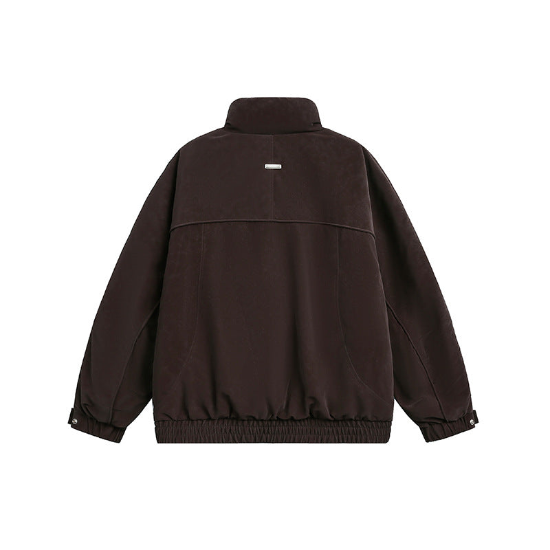 Men's Oversized Padded Bomber Jacket with Stand-Up Collar, Zipper Pockets, and Elastic Hem Chichicherry