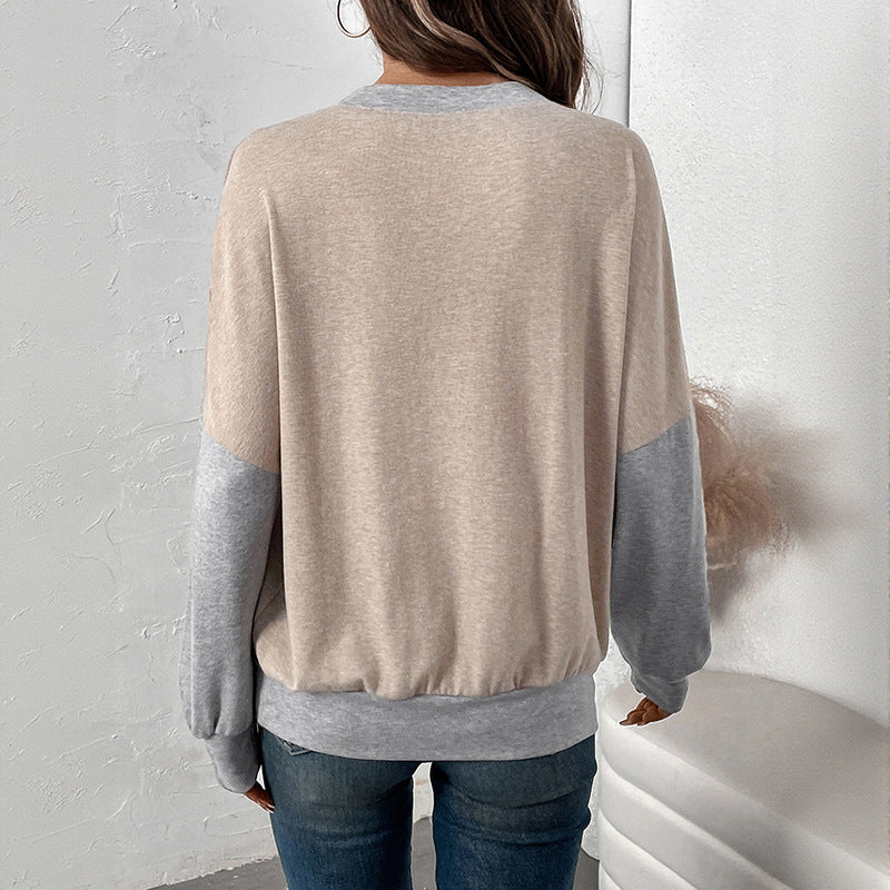 Women's Casual Boxy Sweatshirt with Layer Look, Extended Sleeve Cuffs and V Wedge Chichicherry