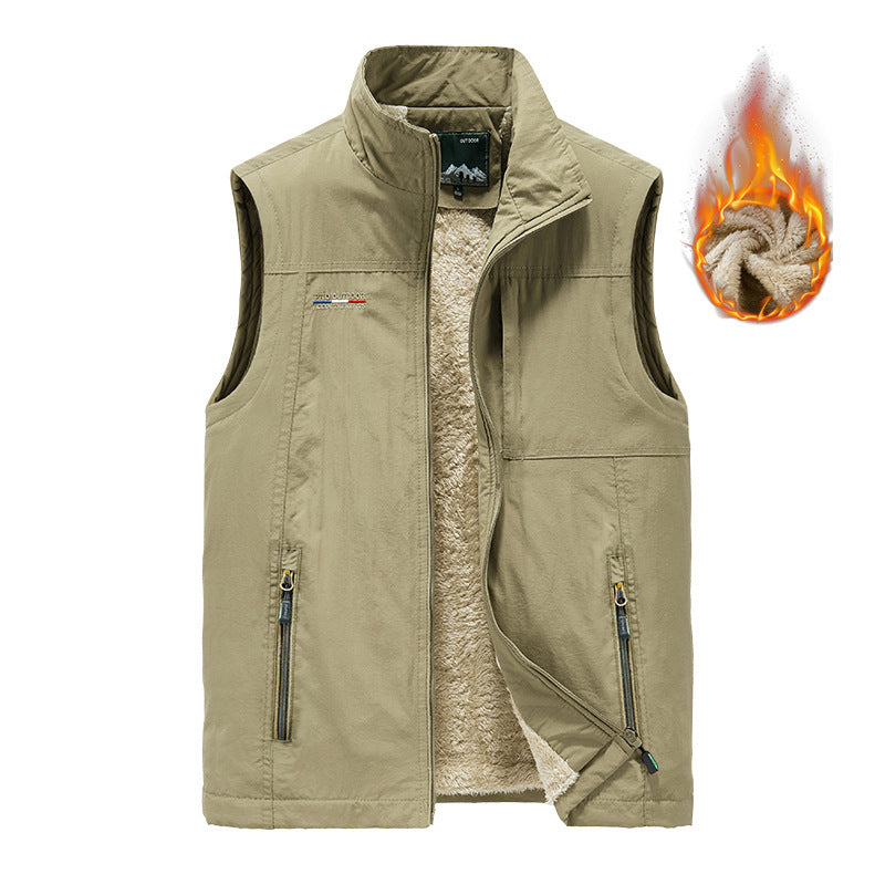 Men's insulating utility vest with teddy fleece lining, stand-up collar, and zippered pockets Chichicherry